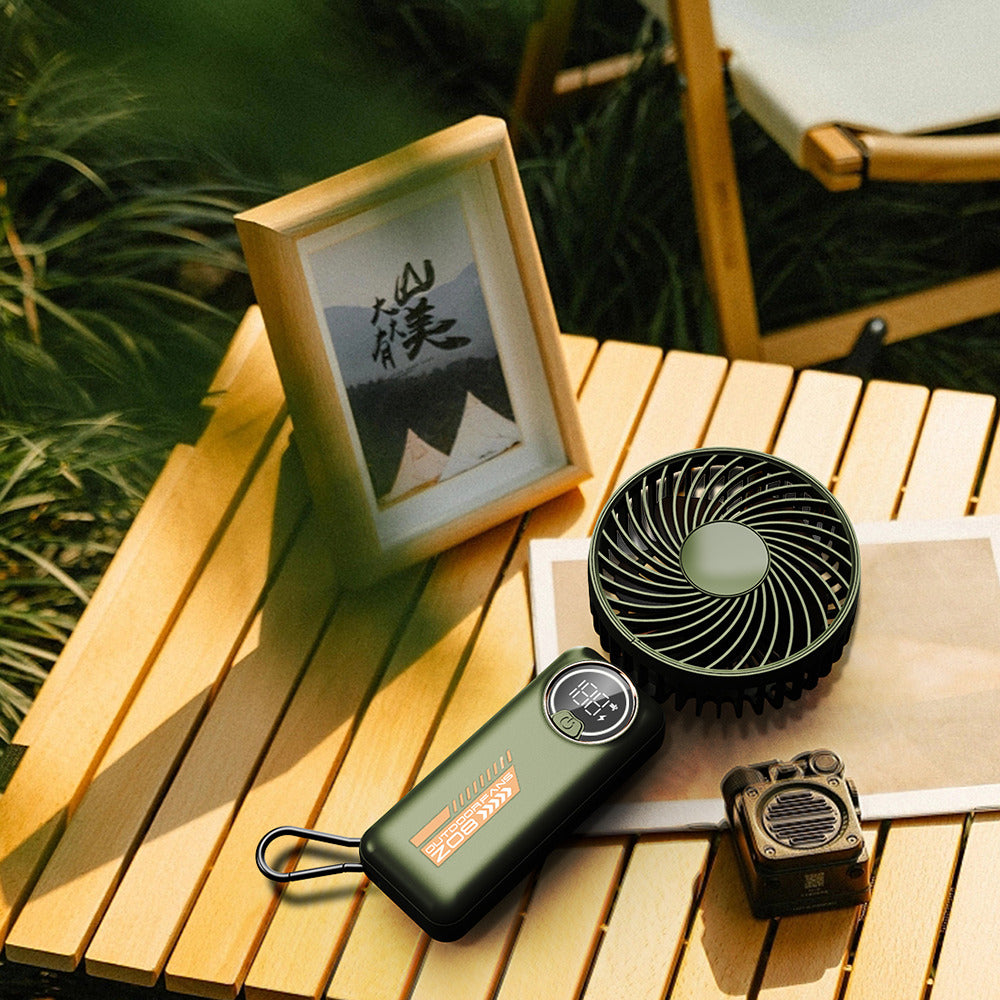 Techsuit - Premium Mini Hand Fan (Z8) - with LED Digital Display, USB-C Rechargeable, 3 Wind Speeds, 2A, 3600mAh - Green