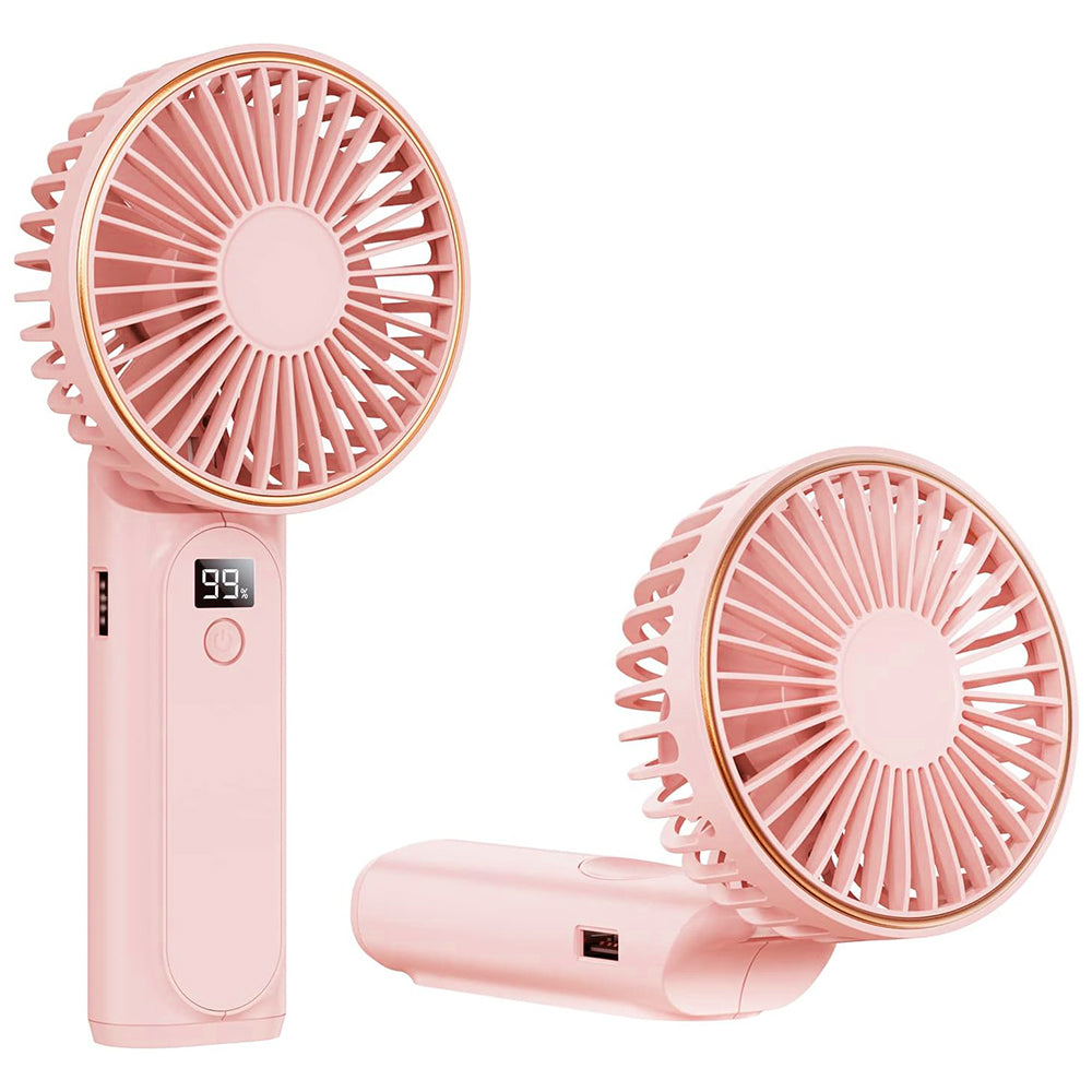 Techsuit - Premium Mini Hand Fan (M12) - with LED Digital Display, USB-C Rechargeable, 6 Wind Speeds, 5000mAh - Pink