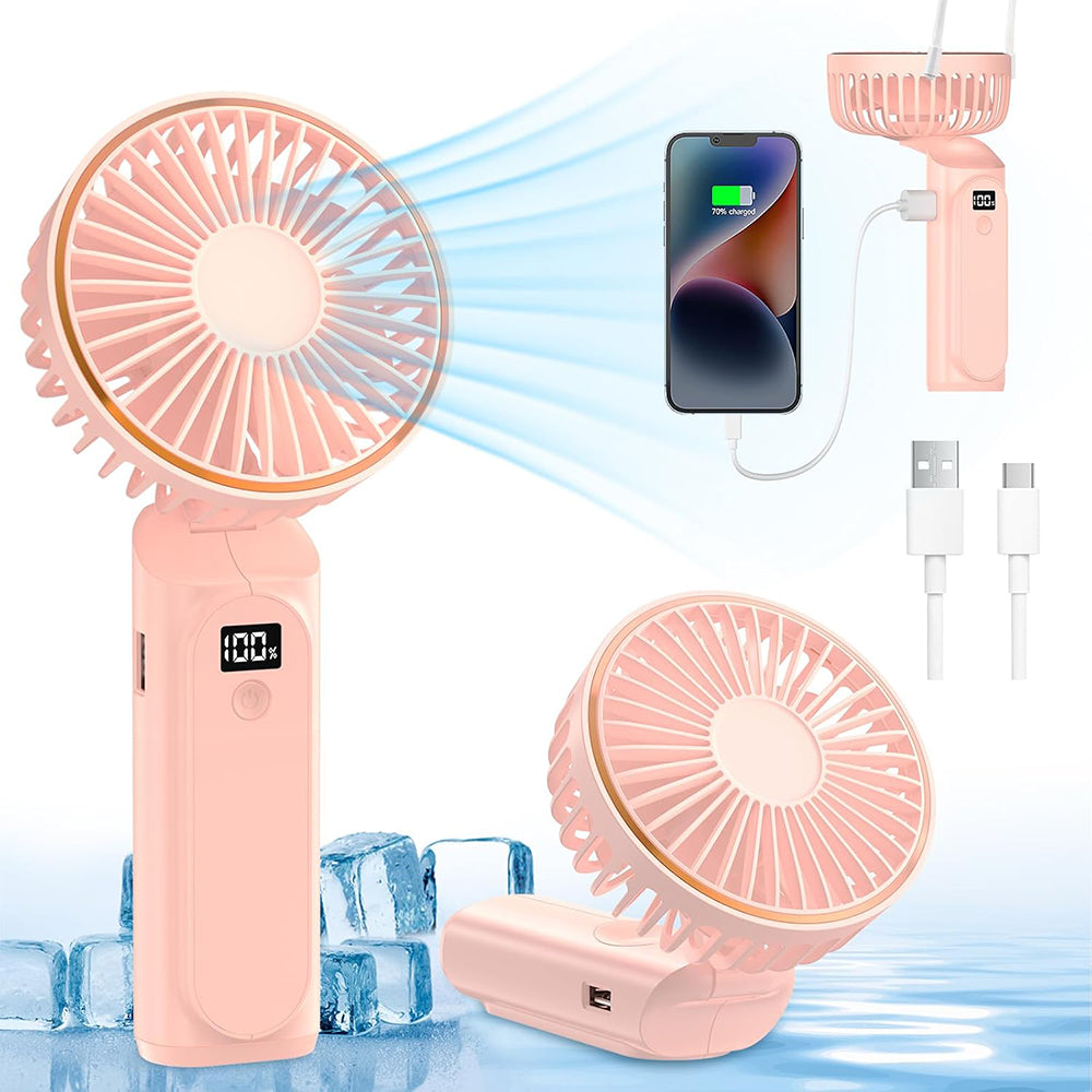 Techsuit - Premium Mini Hand Fan (M12) - with LED Digital Display, USB-C Rechargeable, 6 Wind Speeds, 5000mAh - White