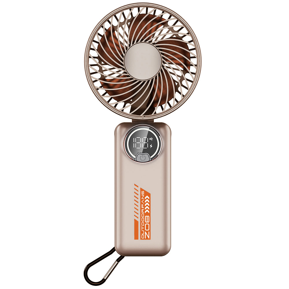 Techsuit - Premium Mini Hand Fan (Z8) - with LED Digital Display, USB-C Rechargeable, 3 Wind Speeds, 2A, 3600mAh - Beige