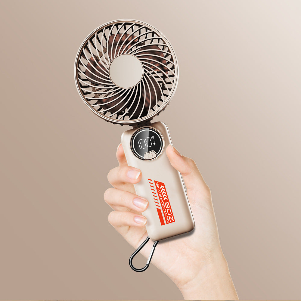 Techsuit - Premium Mini Hand Fan (Z8) - with LED Digital Display, USB-C Rechargeable, 3 Wind Speeds, 2A, 3600mAh - Beige