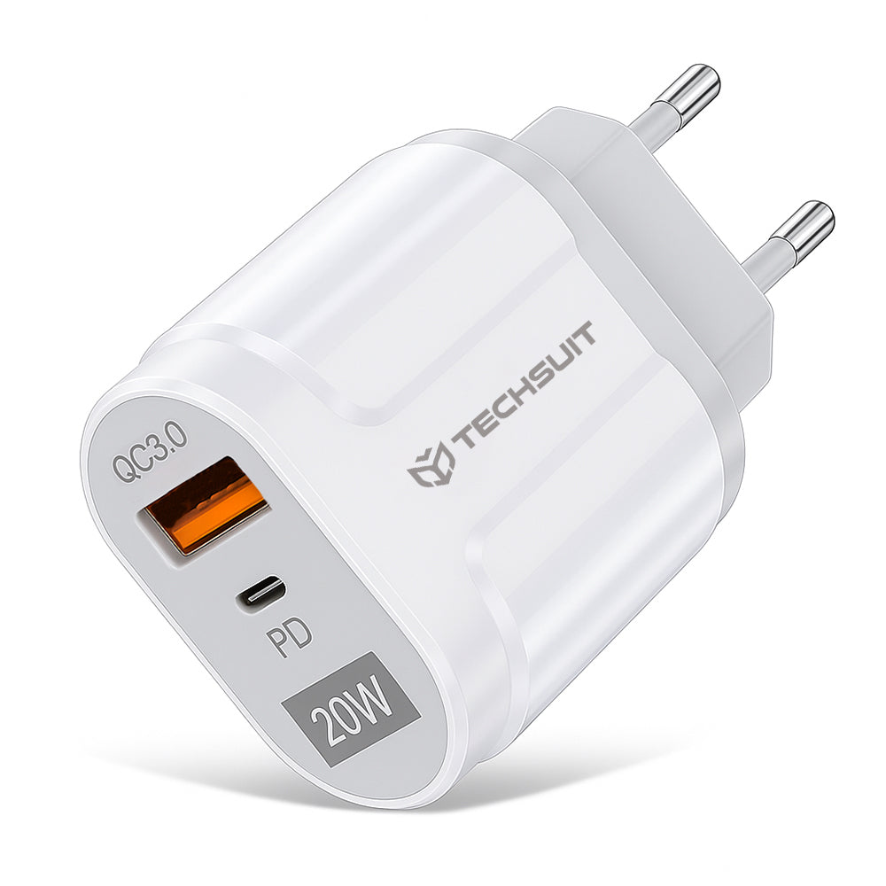 Techsuit - Wall Charger Premium (CHPD038) - USB-A, QC 3.0, USB-C, 20W - White