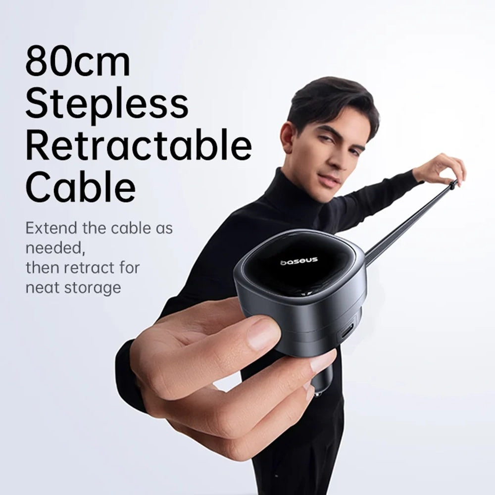 Baseus - Car Charger PrimeTrip VR1 (C00069001121-00) - with Retractable Cable, 2 x Type-C, USB, 60W - Black