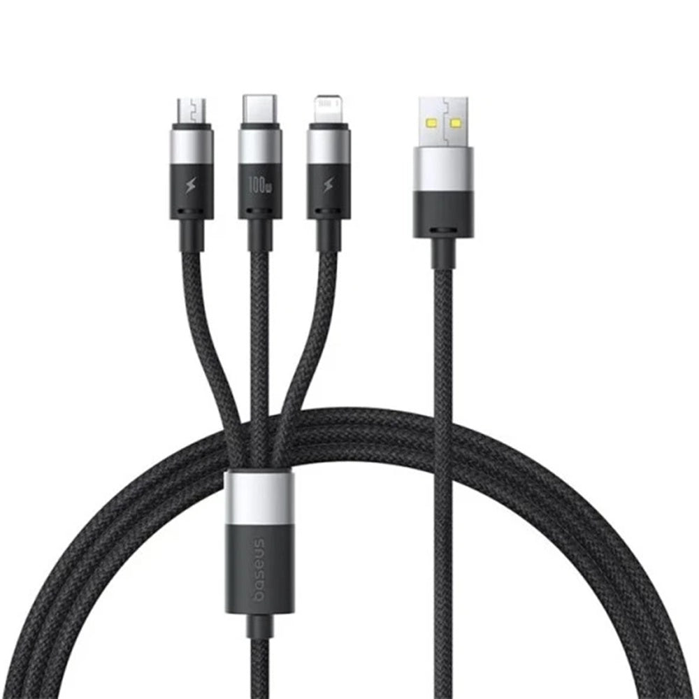 Baseus - Data Cable StarSpeed (P10319900111-01) - USB to Type-C, Lightning, Micro-USB, 100W, 1.5m - Cluster Black