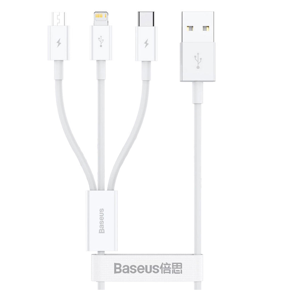 Baseus - Data Cable (P10320105221-01) - USB to Type-C, Lightning, Micro-USB, 3.5A, 0.5m - White