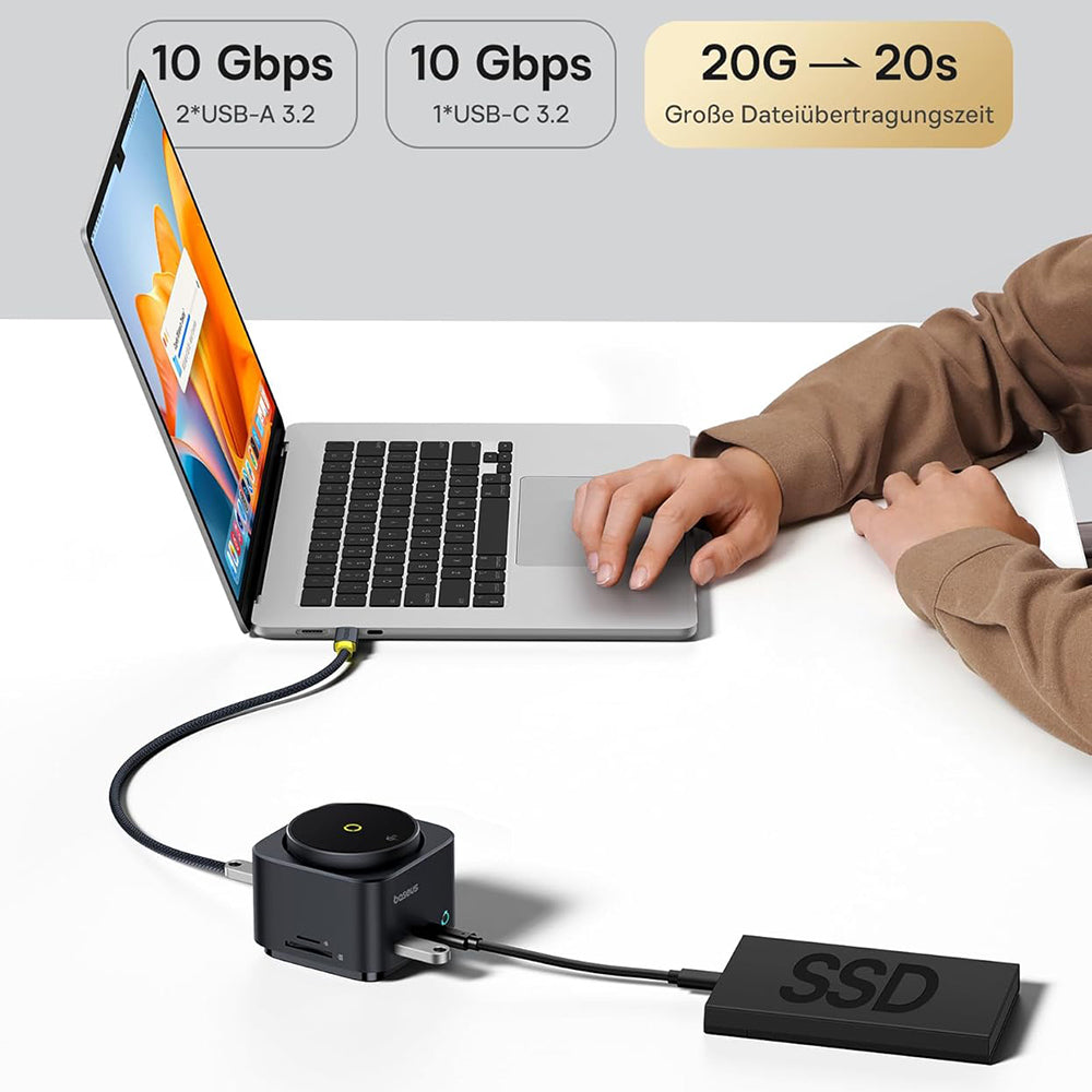 Baseus - Docking Station MagPro Series II (B00072900121-00) - Magnetic, USB, USB-C, HDMI, SD, 100W, 10Gbps, Qi2 15W - Black