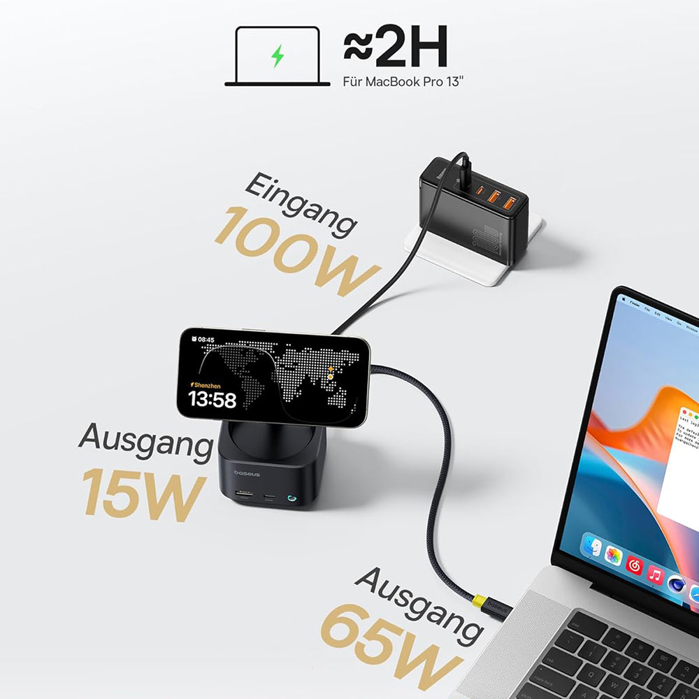 Baseus - Docking Station MagPro Series II (B00072900121-00) - Magnetic, USB, USB-C, HDMI, SD, 100W, 10Gbps, Qi2 15W - Black