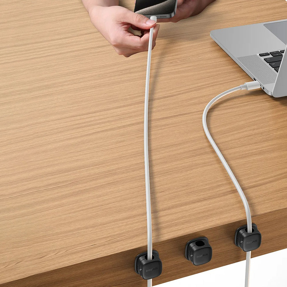 Baseus - Cable Organizer Lite Series Magnetic (B01331106111-00) - 3 Pack Pieces, 3M Adhesive - Black