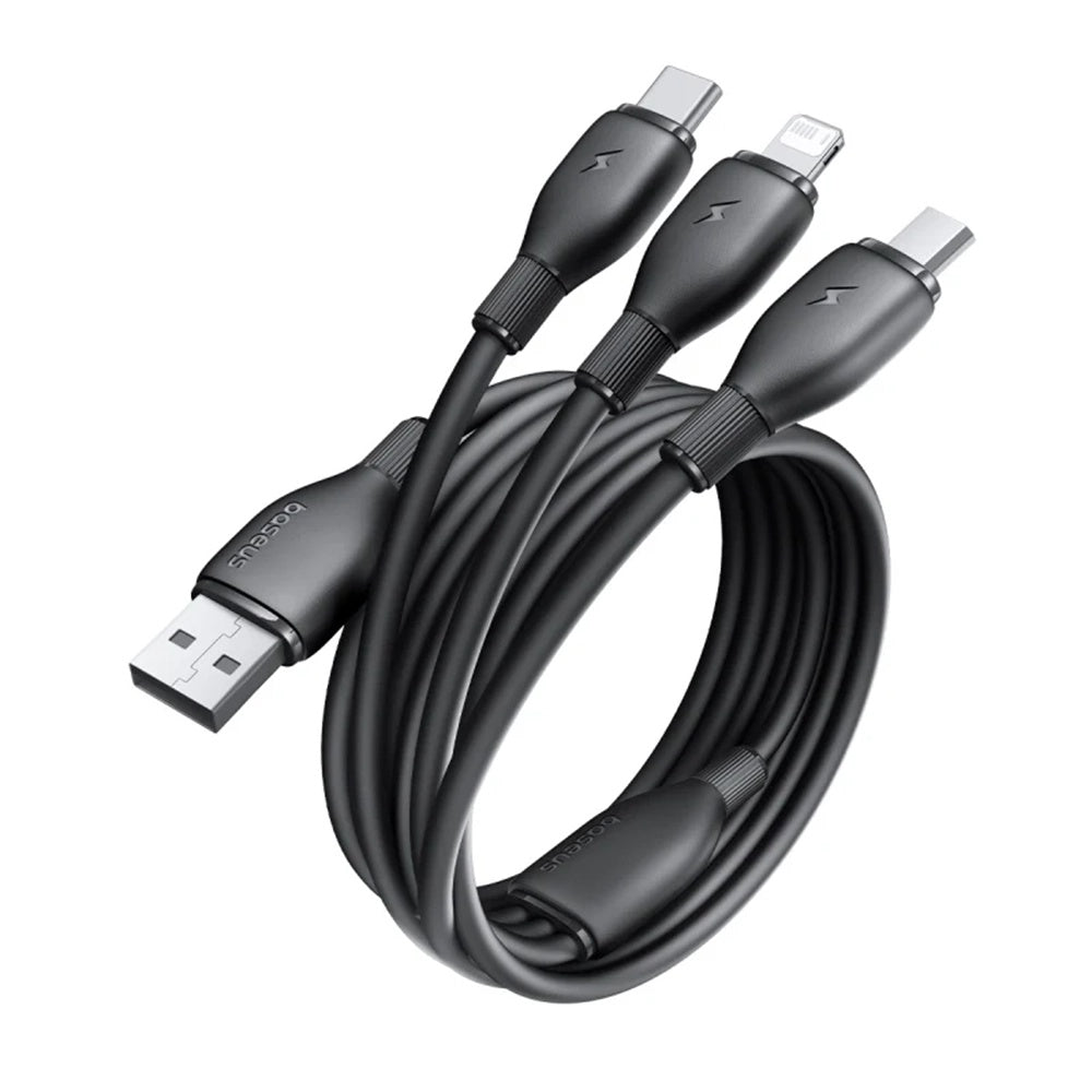 Baseus - Data Cable Ultra-Fast (P10376303121-00) - Fast Charging, USB to Micro-USB, Lightning, USB-C, 3.5A, 1.3m - Black