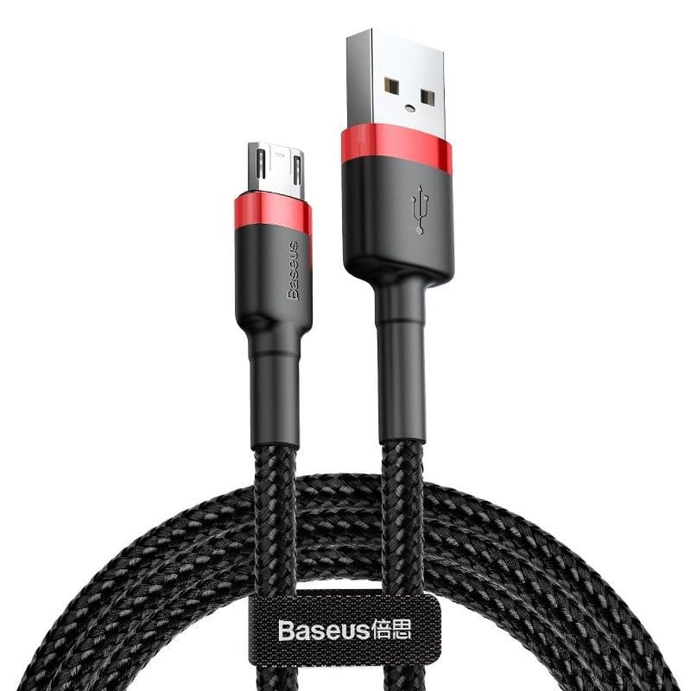 Baseus - Data Cable Cafule (CAMKLF-B91) - USB to Micro-USB, 2.4A, Quick Charge, Nylon Braid, Velcro, 1m - Black / Red