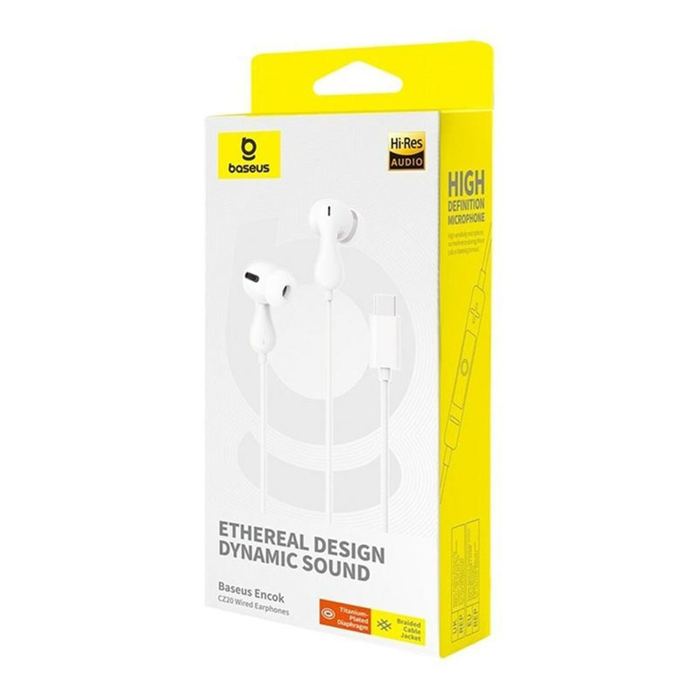 Baseus - Wired Earphones Encok CZ20 (A00171400213-00) - Type-C, 20Hz-40kHz, Hi-Res - Moon White