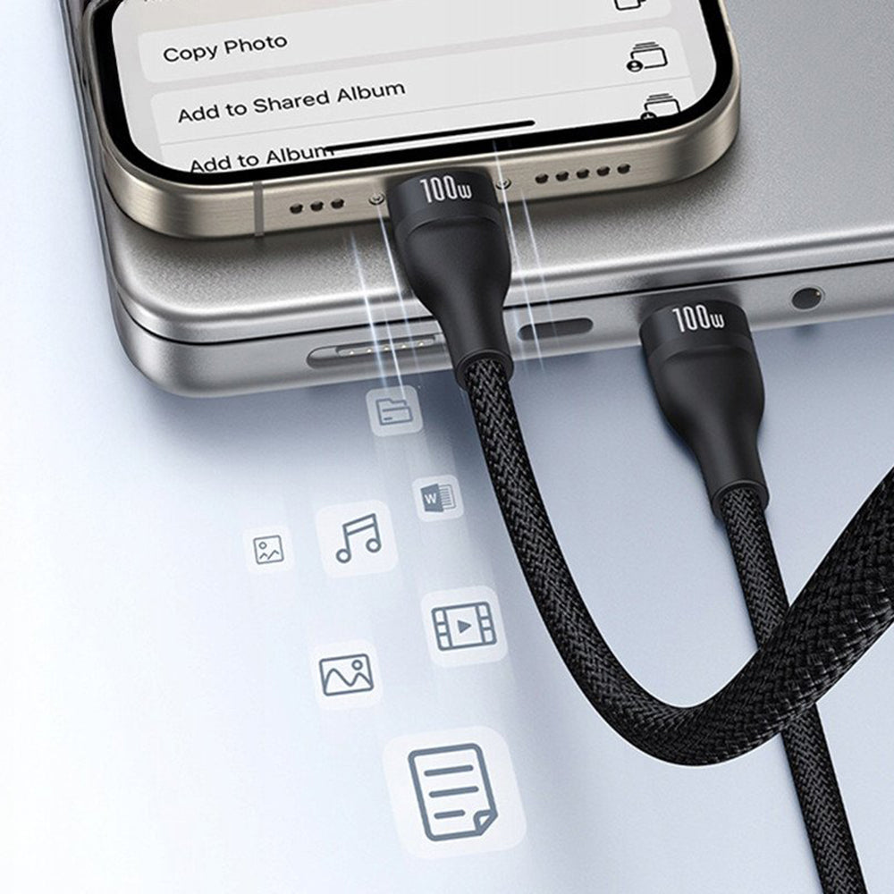 Baseus - Data Cable Flash Series 3 (P10377502111-00) - Fast Charge, USB-C to 2x USB-C, Lightning, 100W, 480Mbps, 1.5m - Black