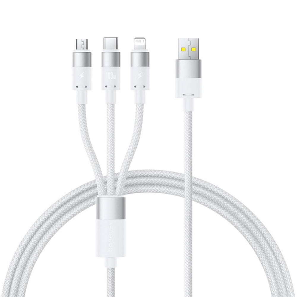Baseus - Data Cable StarSpeed (P10319900211-00) - Fast Charging, USB to Micro-USB, Type-C, Lightning, 100W, 1.5m - White