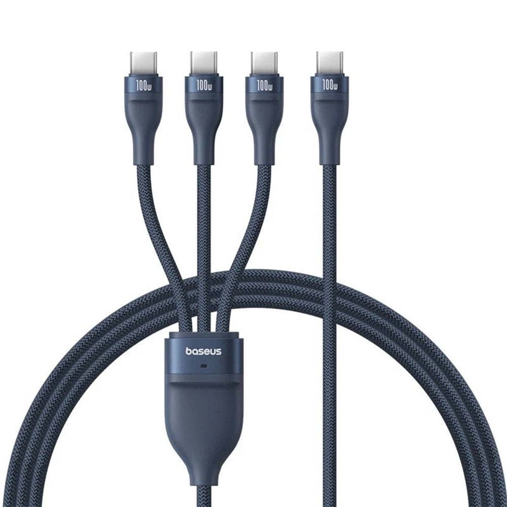 Baseus - Data Cable Flash Series 3 (P10377503321-00) - Fast Charge, USB-C to 3x Type-C, 3in1, PD100W, 480Mbps, 1.5m - Blue