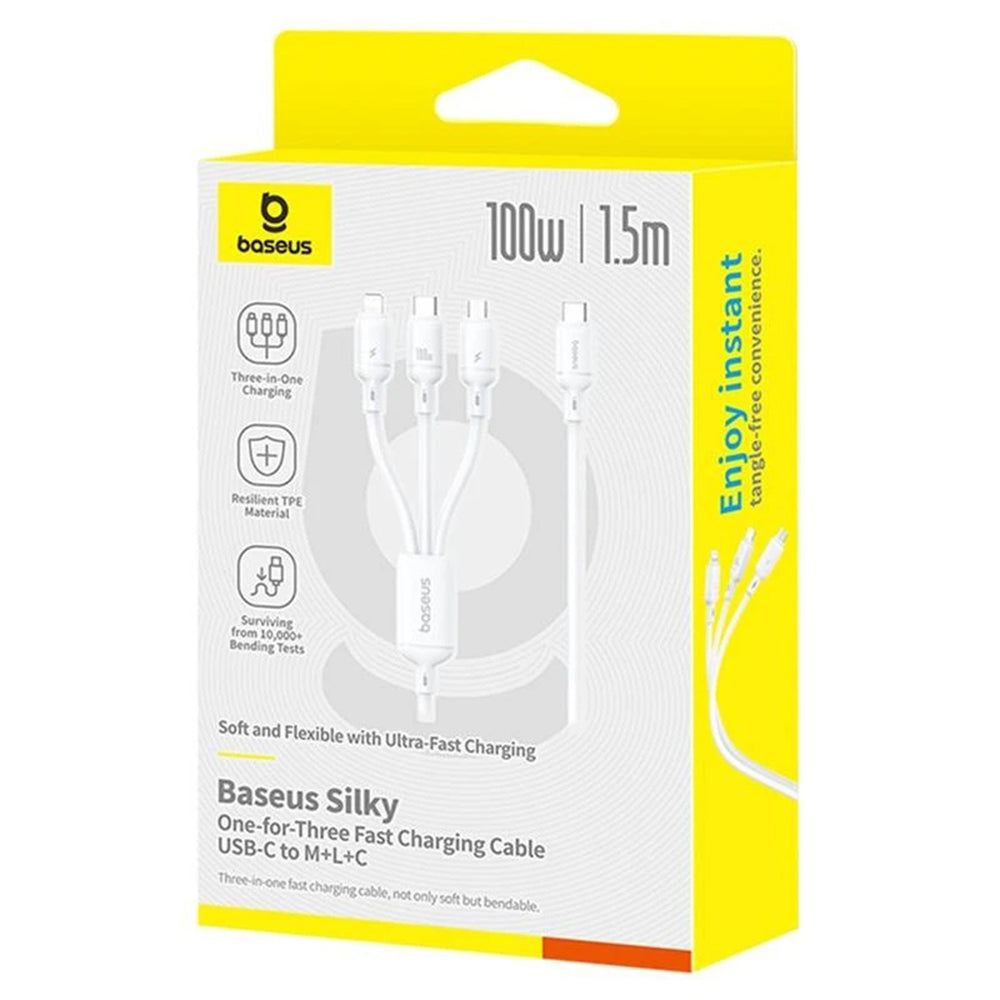 Baseus - Data Cable Silky (P10377706213-00) - Fast Charge, Type-C to Micro-USB, Lightning, USB-C, 100W, 1.5m - Moon White