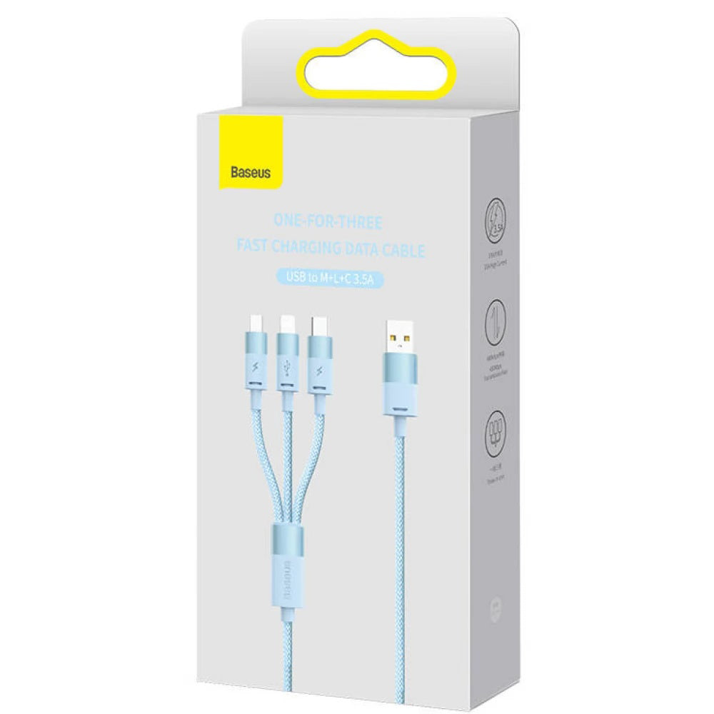 Baseus - Data Cable StarSpeed (CAXS000017) - Fast Charging, USB to Lightning, Micro-USB, USB-C, 5V/3.5A, 1.2m - Blue