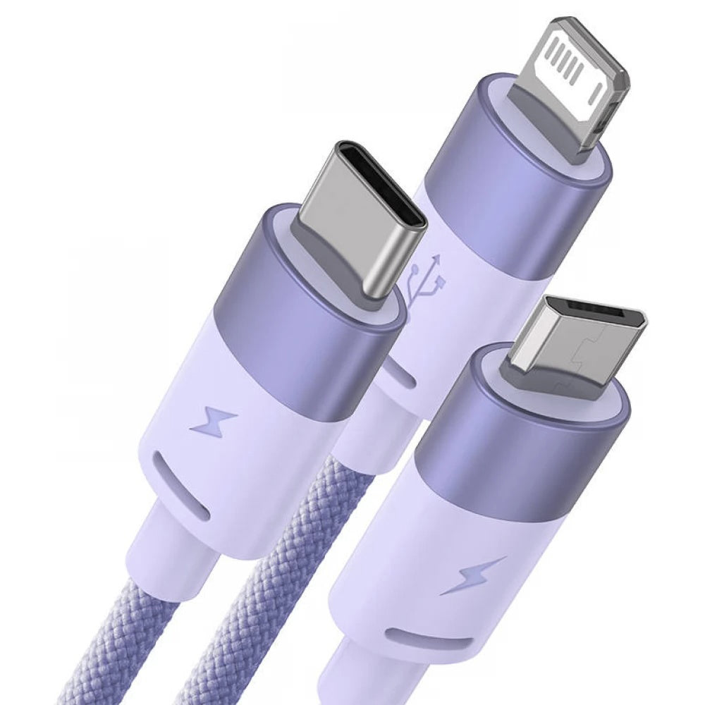 Baseus - Data Cable StarSpeed (CAXS000005) - Fast Charging, USB to Lightning, Micro-USB, USB-C, 20W, 5V/3.5A, 1.2m - Purple