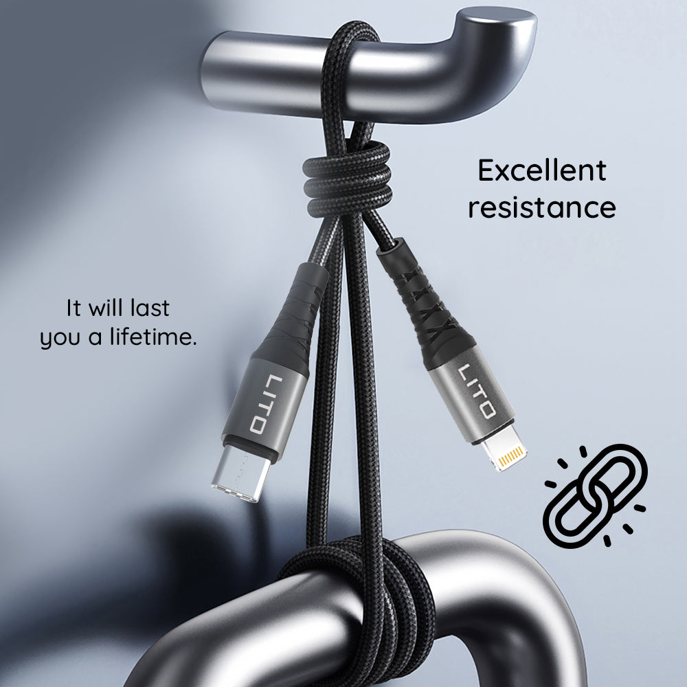 Lito - Data Cable (LD22CL) - Type-C to Lightning, Fast Charging, 27W, 2m - Black