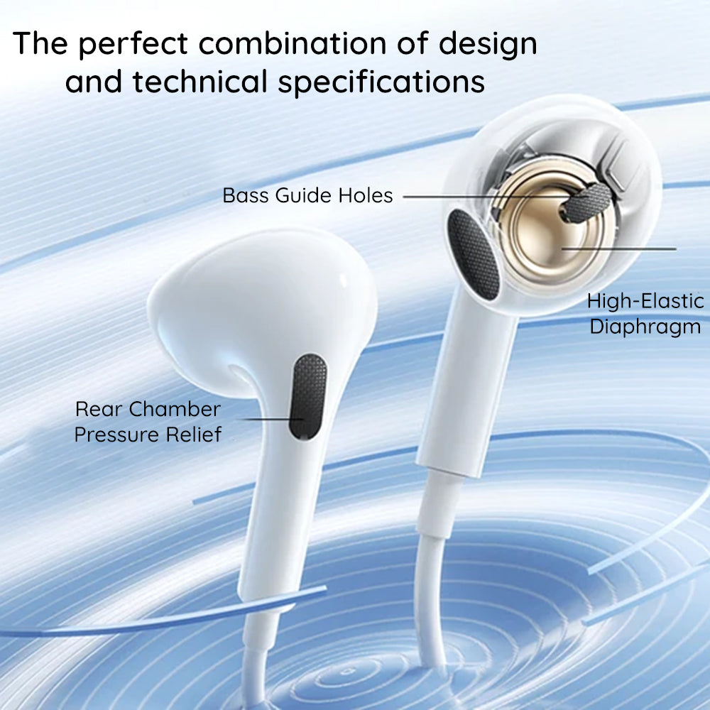 Baseus - Wired Earphones Encok CZ19 (A00182201213-00) - Type-C, 13mm Drivers, 60° Semi-in-Ear, Omni-Directional Mic - White