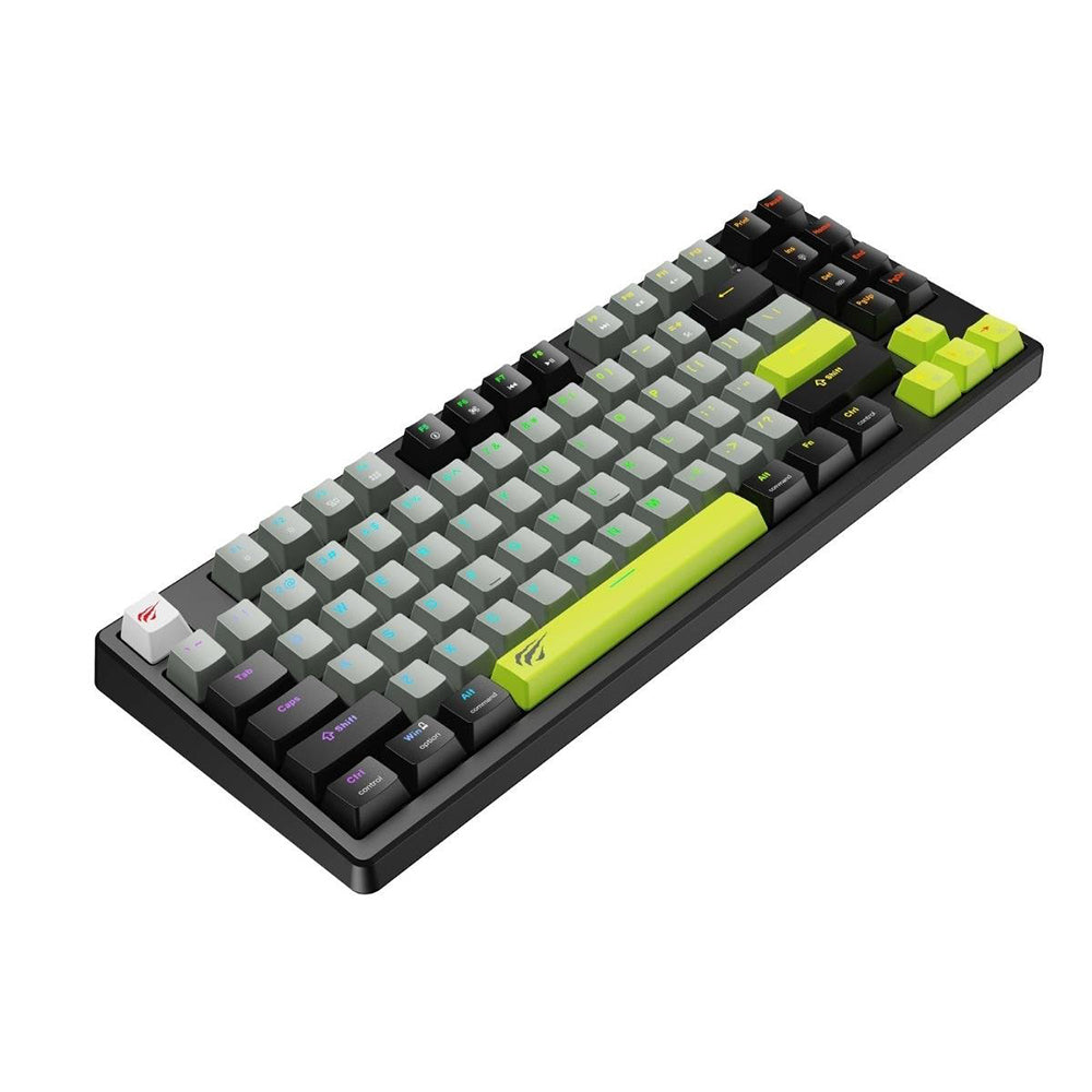 Havit - Gaming Keyboard (KB904L) - for Video Games, USB, RGB Lights, 85 Keys, Rapid Trigger, 1.8m, 5V, 8kHz - Black / Green