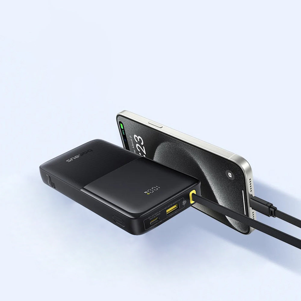 Baseus - Power Bank Bipow 2 (P10077101213-01) - with Built-in USB-C Cable, Type-C, USB, Smart Display, 20000mAh, 20W - White