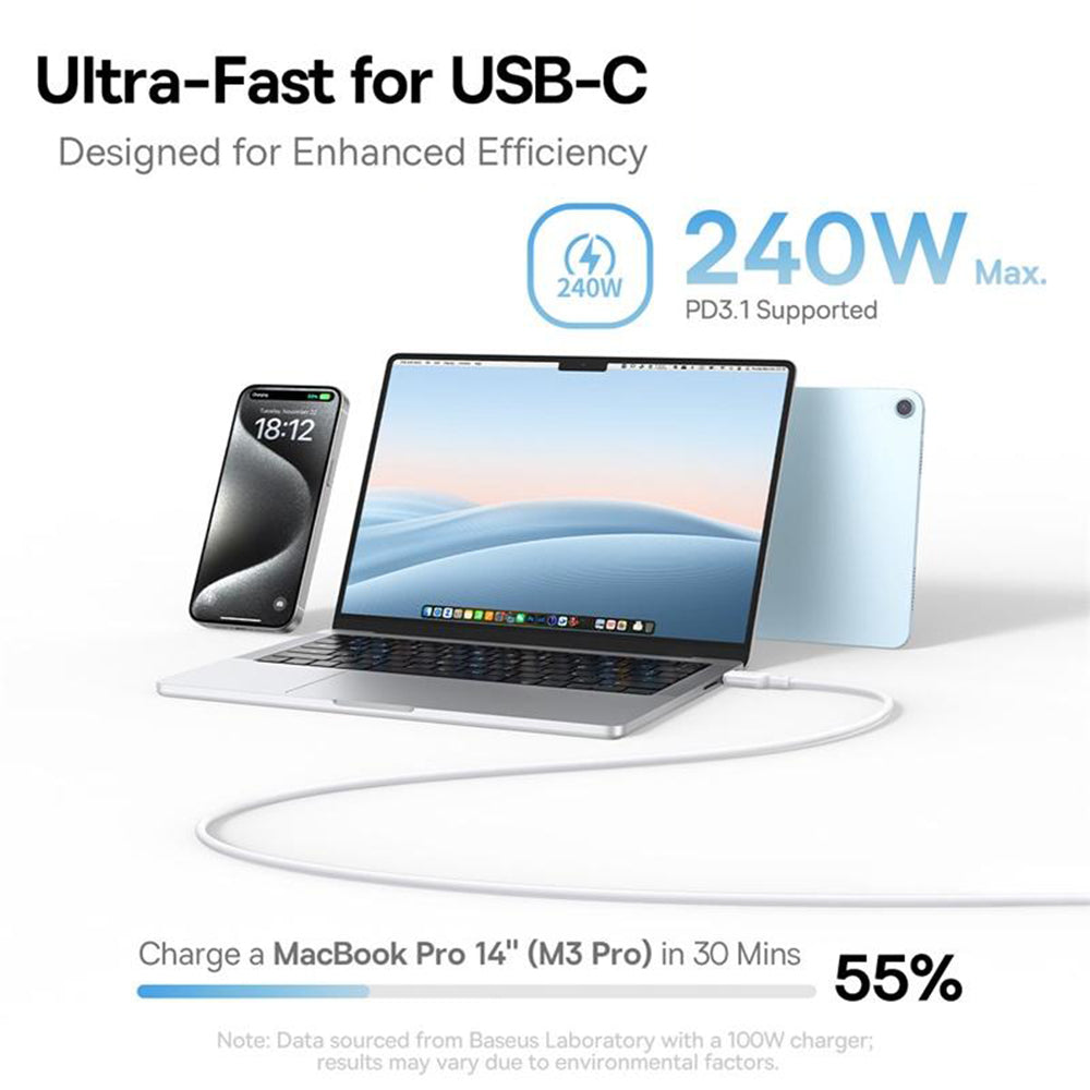 Baseus - Data Cable PicoGo (P10376800311-00) - Magnetic, Type-C to Type-C, 240W, Fast Charging, 480Mbps, Silicone, 1m - Blue