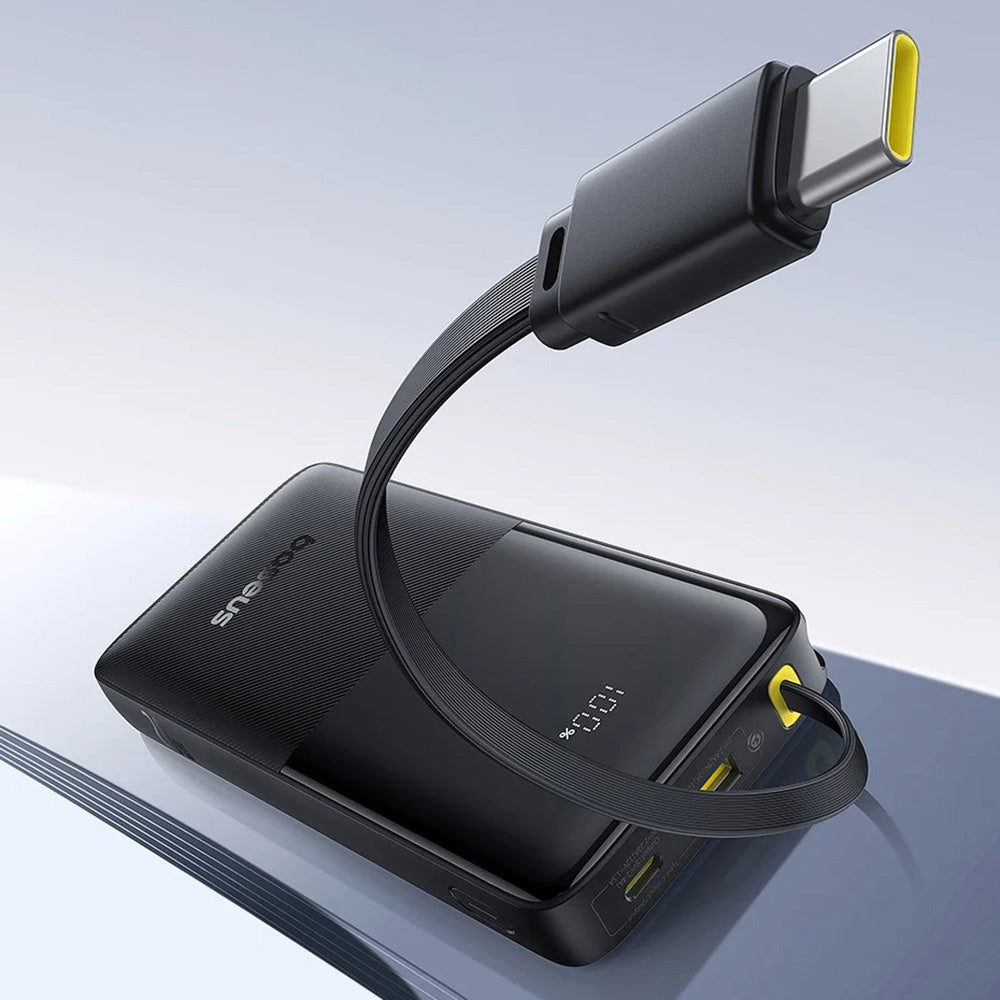 Baseus - Power Bank Bipow 2 (P10077101113-00) - with Built-in USB-C Cable, Type-C, USB, Smart Display, 10000mAh, 20W - Black