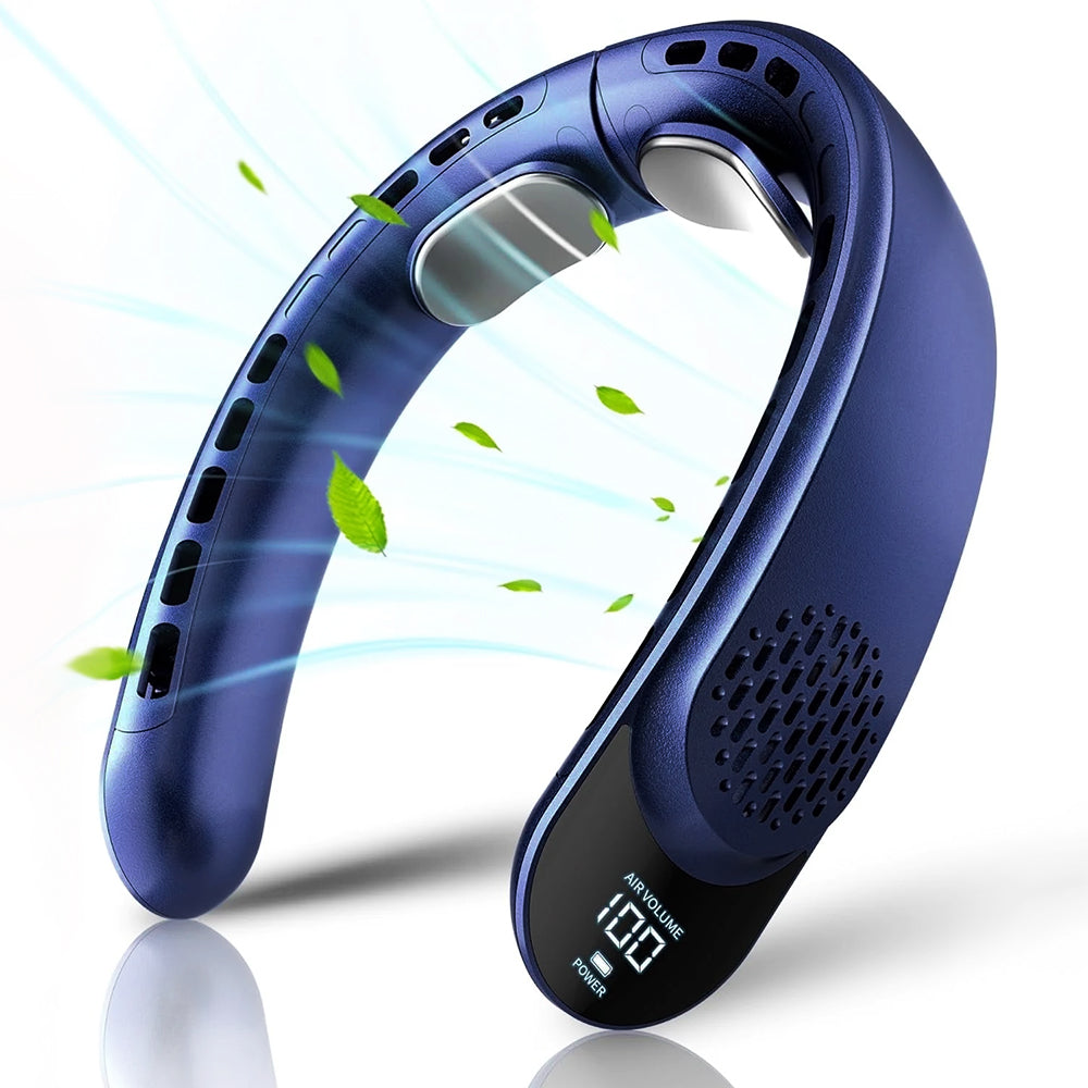 Techsuit - Neck Fan (S8) - Portable, with Digital Display, 3 Wind Speeds, 4000mAh, 7300RPM - Blue