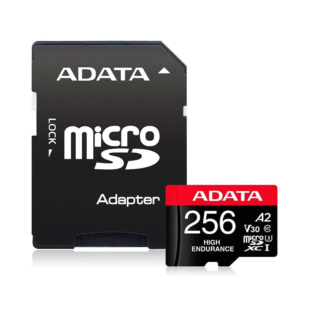 Adata - Memory Card (AUSDX256GUI3V30SHA2-RA1) - MicroSDXC, Adapter, Class 10, UHS-I V30, 256GB, Read 100MB/s - Black
