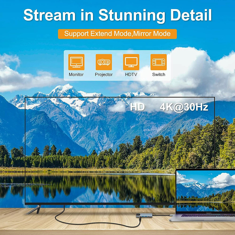 Techsuit - Docking Station NetBridge 5 in 1 (H1) - Type-C to 1x USB2.0, 1x USB3.0, 1x Type-C, 1x HDMI, 1x RJ45, PD87W, 4K@30Hz - Gray
