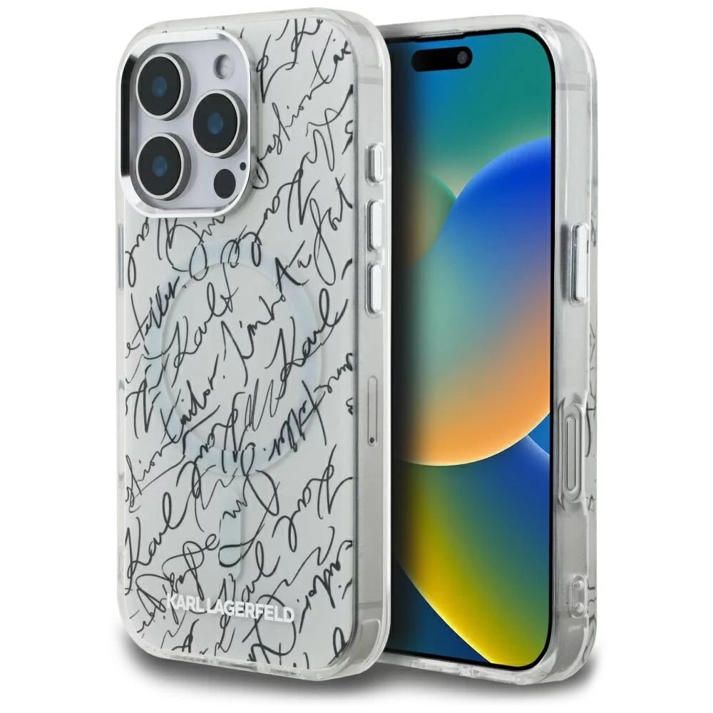 Karl Lagerfeld - IML MagSafe Karl Script Pattern (KLHMP16XHMSPUSH) - iPhone 16 Pro Max - White