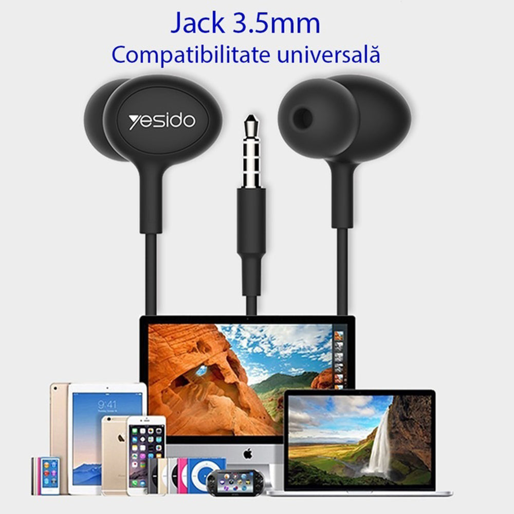 Yesido - Wired Earphones (DH13) - 3.5mm Jack, Noise Canceling Technology, Premium TPE Wired - Black