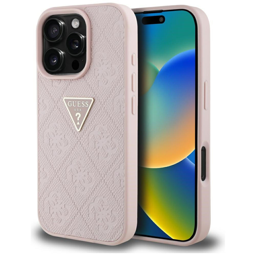 Guess - Leather Hot Stamp 4G Pattern Triangle Metal Logo (GUHCP16LPGP4STRP) - iPhone 16 Pro - Pink