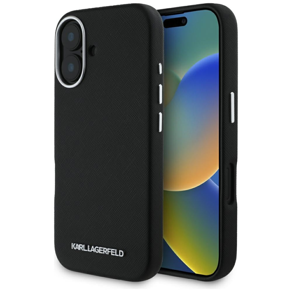 Karl Lagerfeld - Saffiano Full Wrapped Elongated Metal Logo MagSafe (KLHMP16SPSAFWMCK) - iPhone 16 - Black