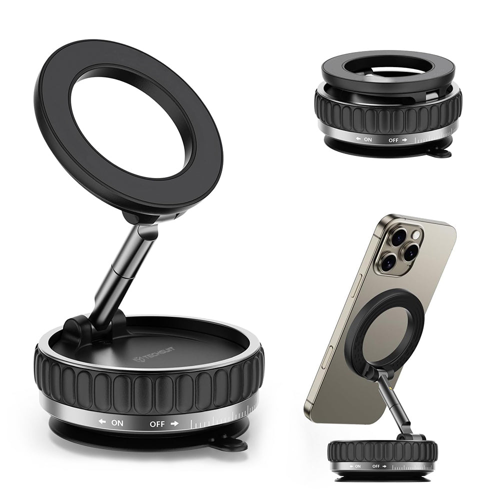 Techsuit - Premium Car Holder VacuumGripX (S15) - for Dashboard, Magnetic, N55, 360° Adjustable, Foldable - Black