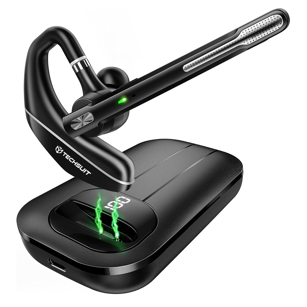 Techsuit - Premium Bluetooth Headset Hearyo (A6L) - HandsFree, ENC, Dual-Mic, Bluetooth 5.3, 1000mAh, 96hrs - Black