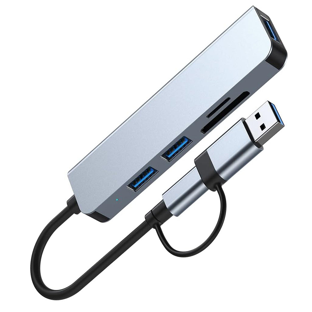 Techsuit - Docking Station DataBridge 5 in 1 (H7) - USB, Type-C to USB 3.0, 2x USB 2.0, SD/TF Card - Gray