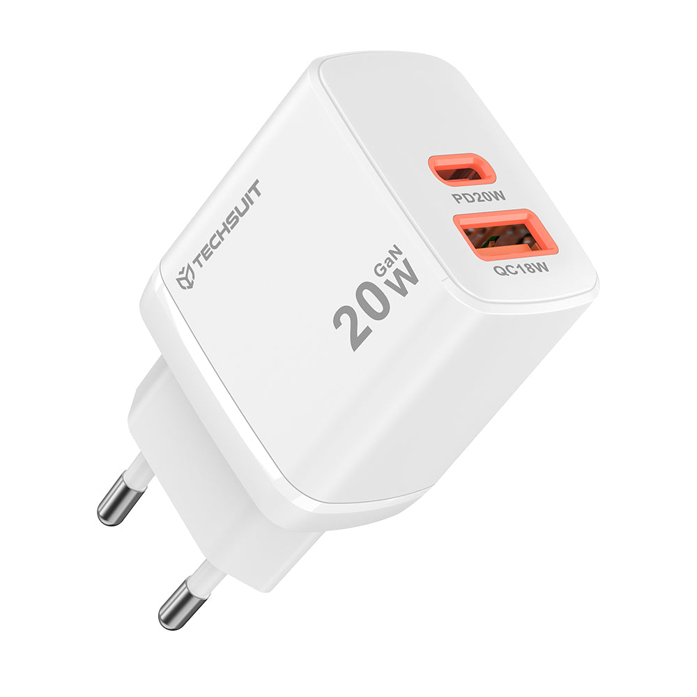 Techsuit - Wall Charger Duonix20W (CH2) - Type-C, USB, Dual Travel Charger 20W - White