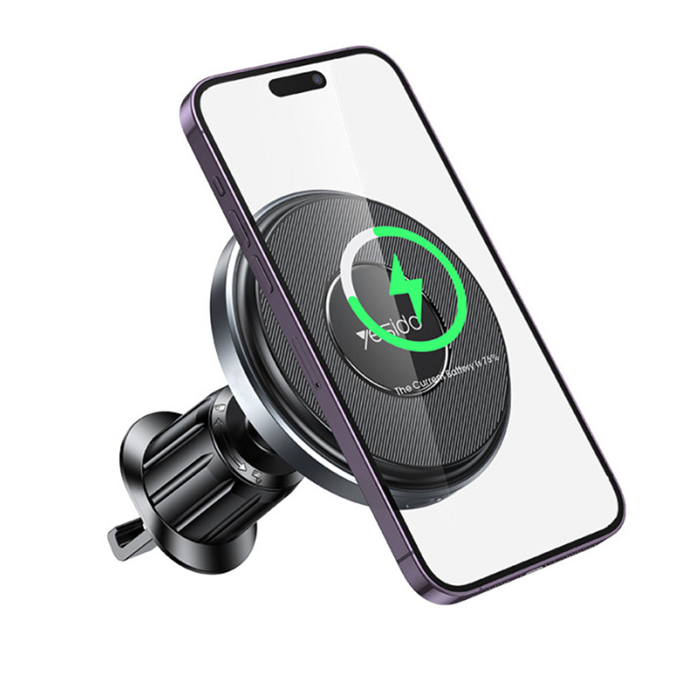 Yesido - Car Holder with Wireless Charging (C190) - for Windshield, 360°, Intelligent Identification, 15W - Black