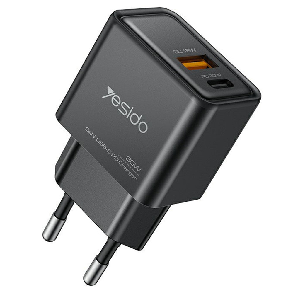Yesido - Wall Charger (YC64) - Dual Port Type-C + USB-A, Fast Charging, GaN Technology, PD30W - Black