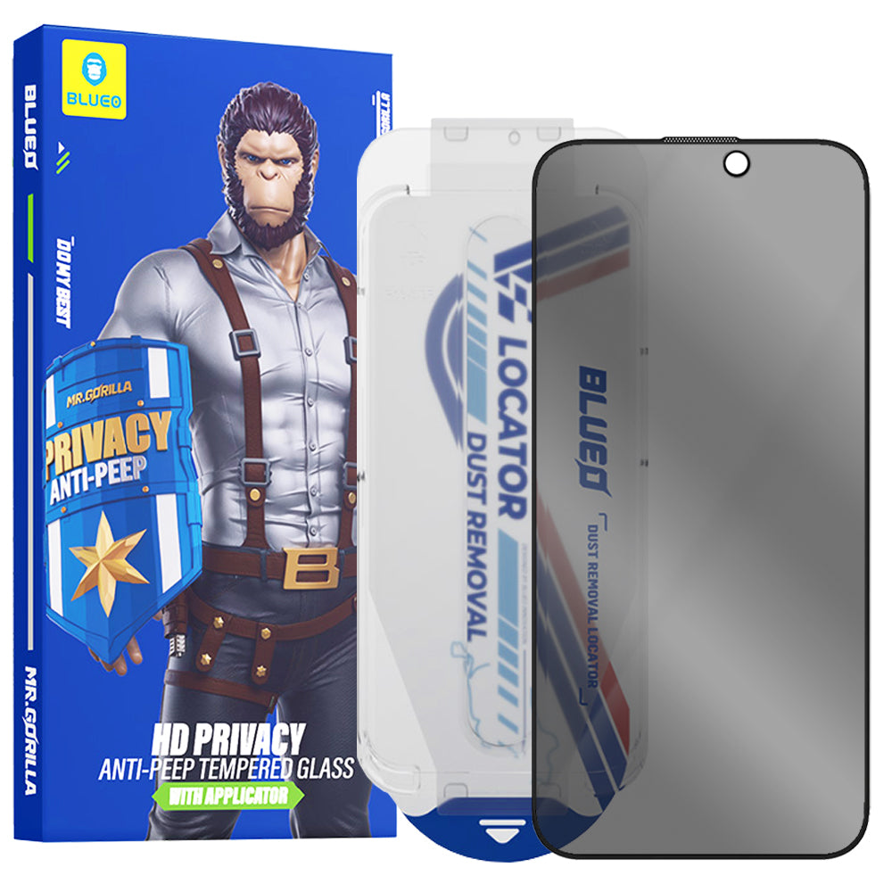 Blueo - Anti-Peep Privacy Glass with Applicator Pro - iPhone 15 Pro - Black