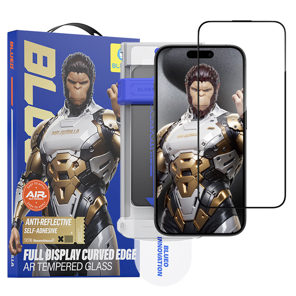 Blueo - 3D Full Display Curved Edge AR Glass with Applicator Pro - iPhone 16 Pro Max / iPhone 17 Pro Max - Black