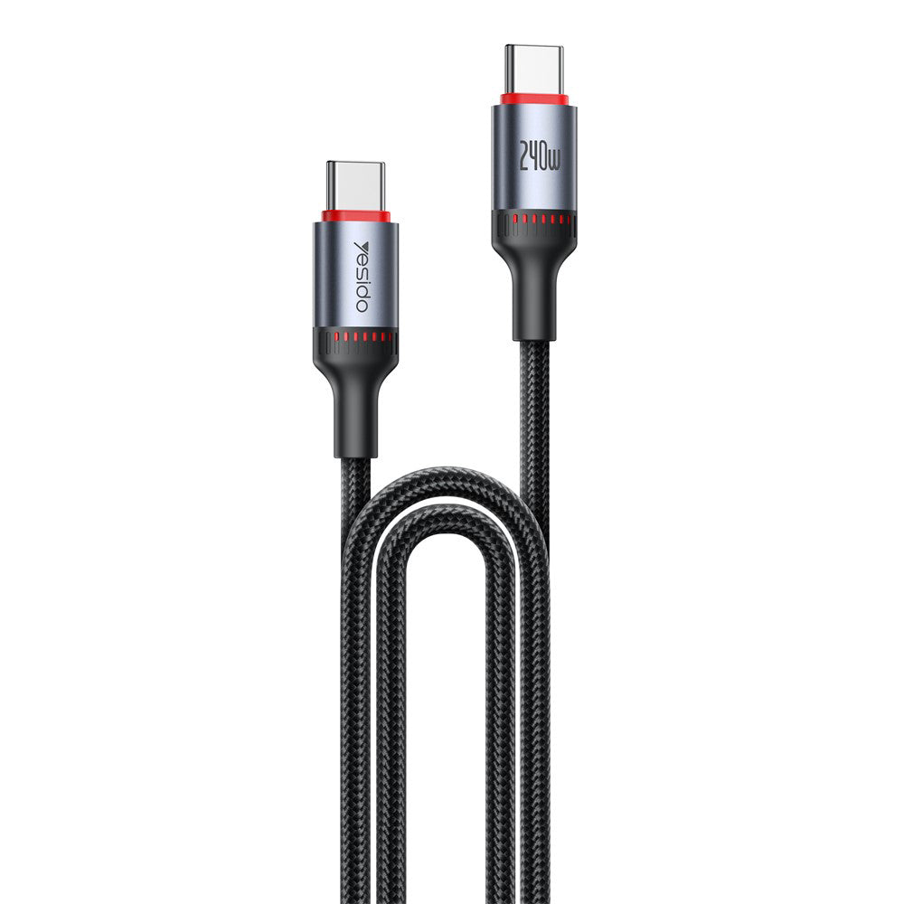 Yesido - Data Cable (CA186) - Type-C to Type-C, Fast Charging, 480Mbps, 240W, 48V/5A, E-Mark Chip, Nylon Braided, 2m - Black