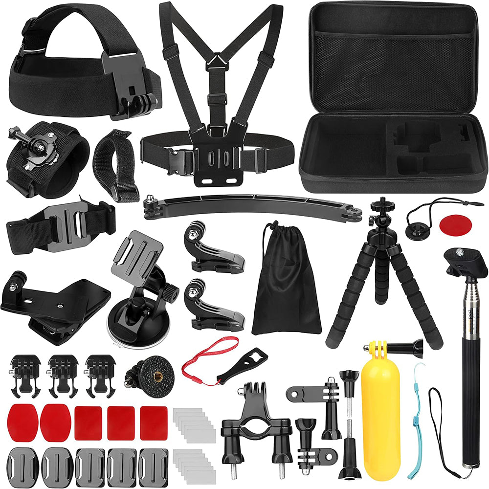 Techsuit - Accessory Kit CamQuest 50in1 (SA50) - for GoPro Hero, SJCAM, Action Cameras, with Carrying Case - Black