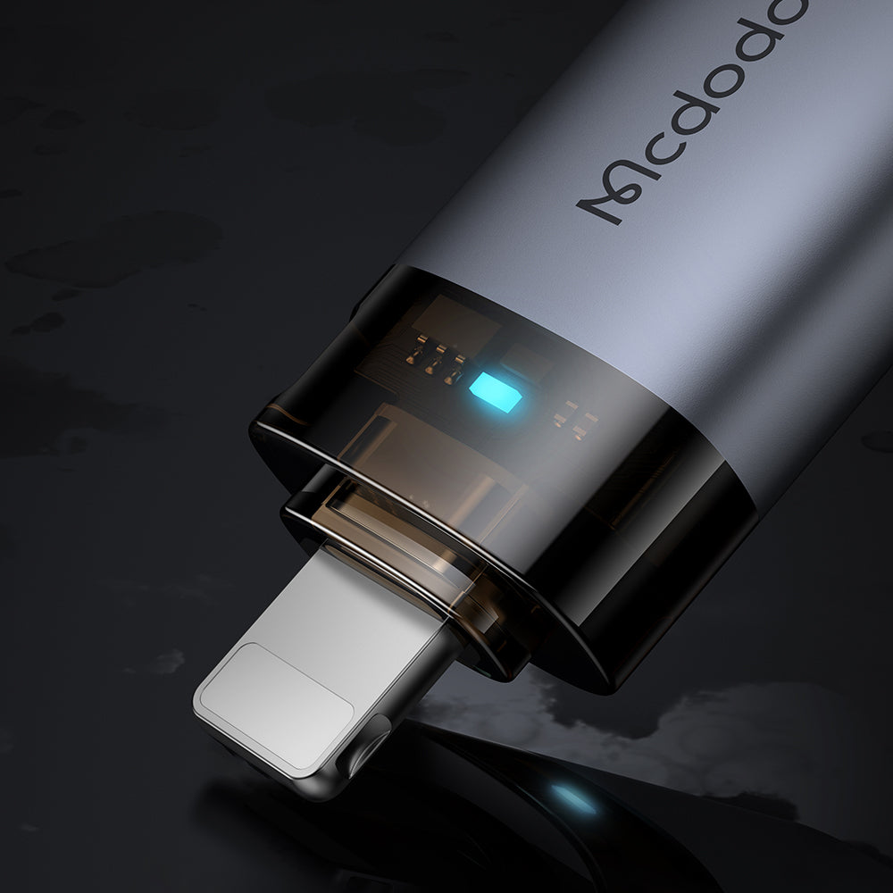 Mcdodo - OTG Adapter (OT-7390) - USB to Lightning, Aluminium Alloy, Charging&Data Sync, with Indicator Light, Lanyard - Black
