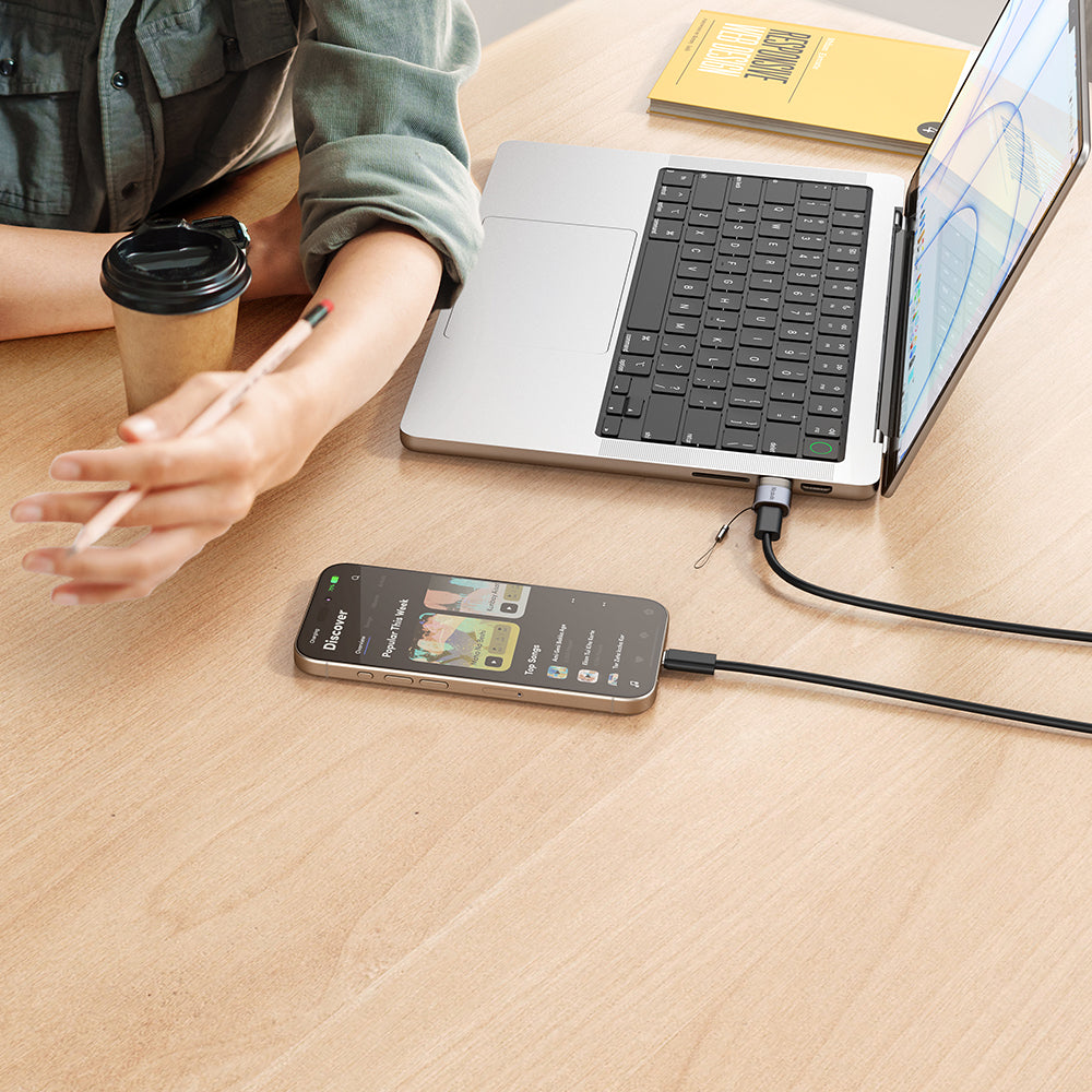 Mcdodo - OTG Adapter (OT-7580) - Type-C to USB3.0, Aluminium Alloy, Charging&Data Sync, with Indicator Light, Lanyard - Black