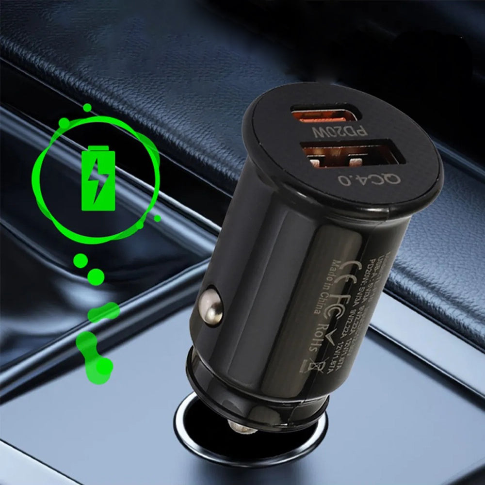 Techsuit - Premium Car Charger MiniFuseX (C4) - Fast Charge, Mini Design, 2in1 USB QC 4.0, Type-C PD20W, ABS - Black