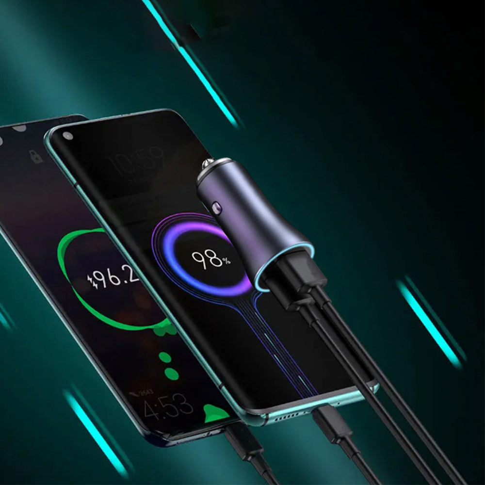 Techsuit - Premium Car Charger RescueVolt (C3) - with Metal Window Breaker, Fast Charge, USB QC18W, USB-C PD30W, 5V/3A - Grey