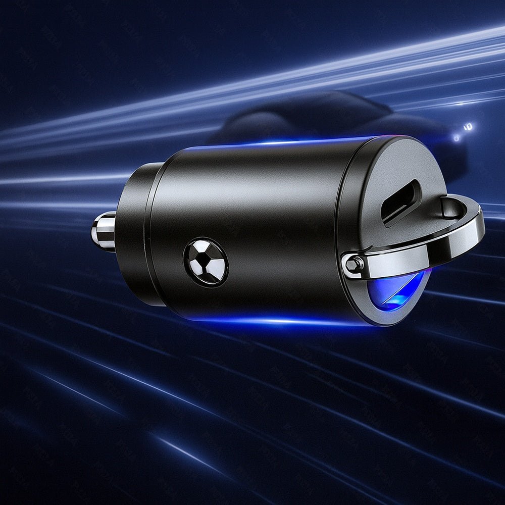 Techsuit - Premium Car Charger NanoVolt (C5) - Mini Design, Fast Charge, Type-C PD30W, 3A, Pull Ring, Aluminium Alloy - Black