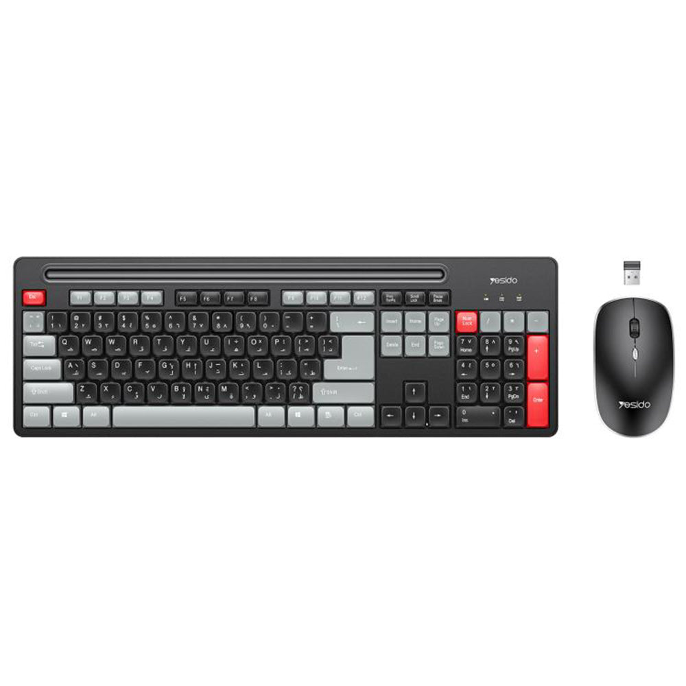 Yesido - Wireless Keyboard and Mouse Set (KB43) - 2.4GHz, 104 Keys, DPI:800-1000-1600, Fast Transmission, Low Latency - Black